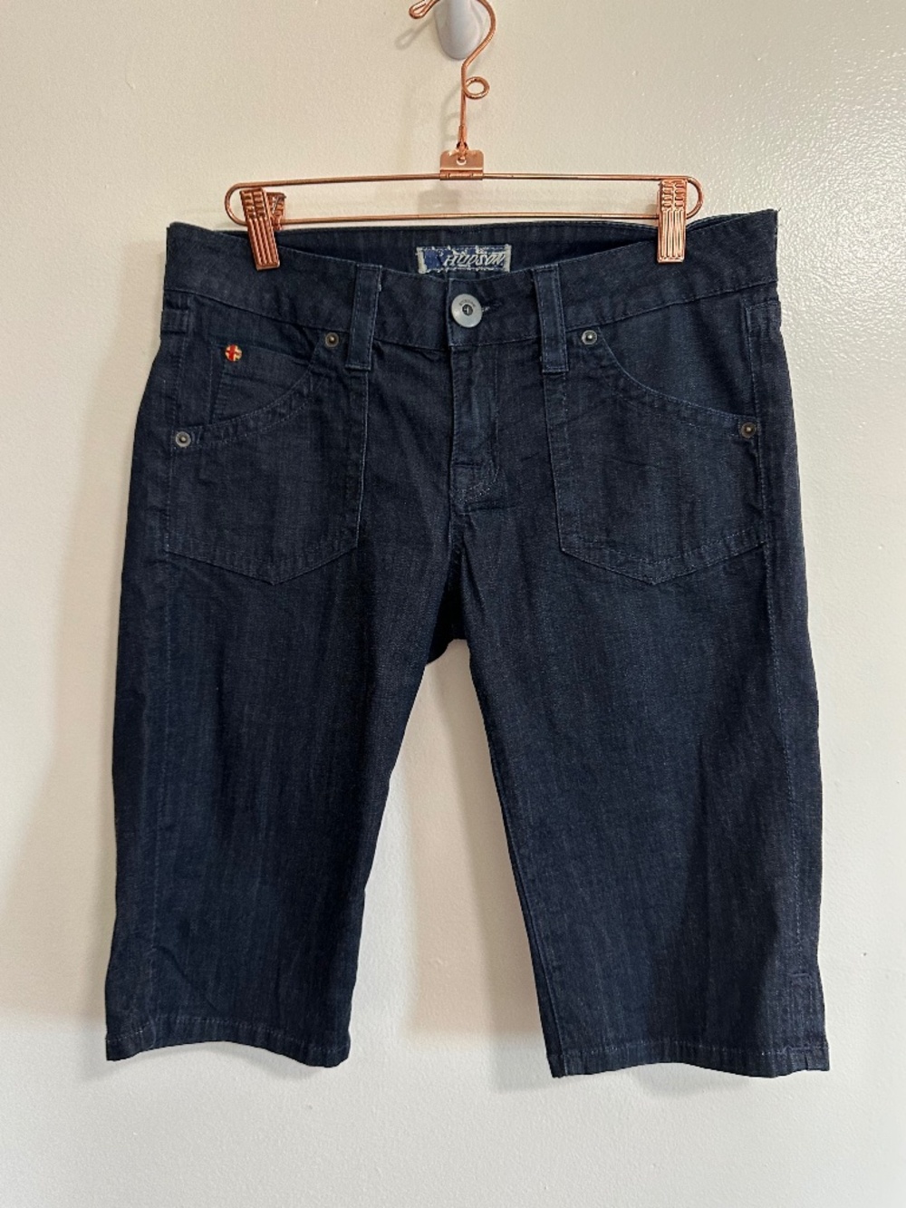 Hudson Dark Wash Denim Bermuda Shorts, Slim Fit, Size 28